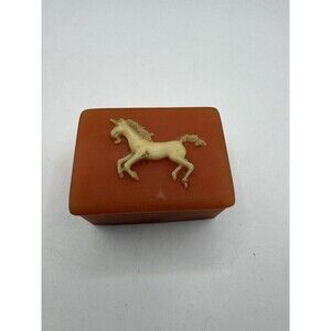 Vintage 1974 Design Gifts International Orange Soapstone Unicorn Trinket Box USA